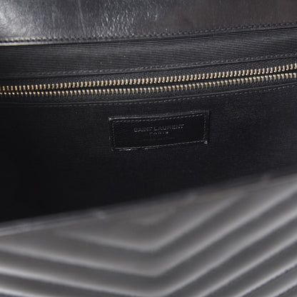 Saint Laurent Smooth Calfskin Matelasse Chevron Large Monogram Satchel Black 5 of 8