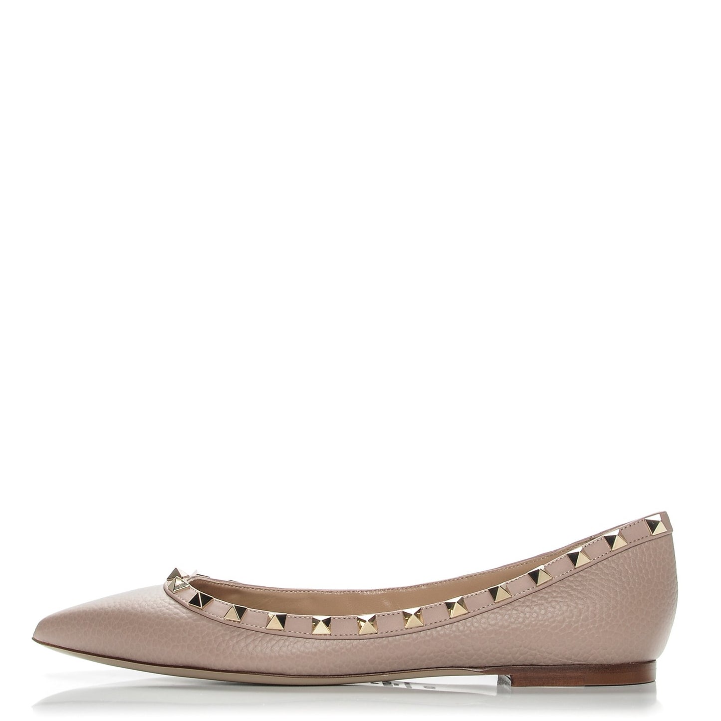 Pebbled Calfskin Rockstud Ballerina Flats 37.5 Poudre