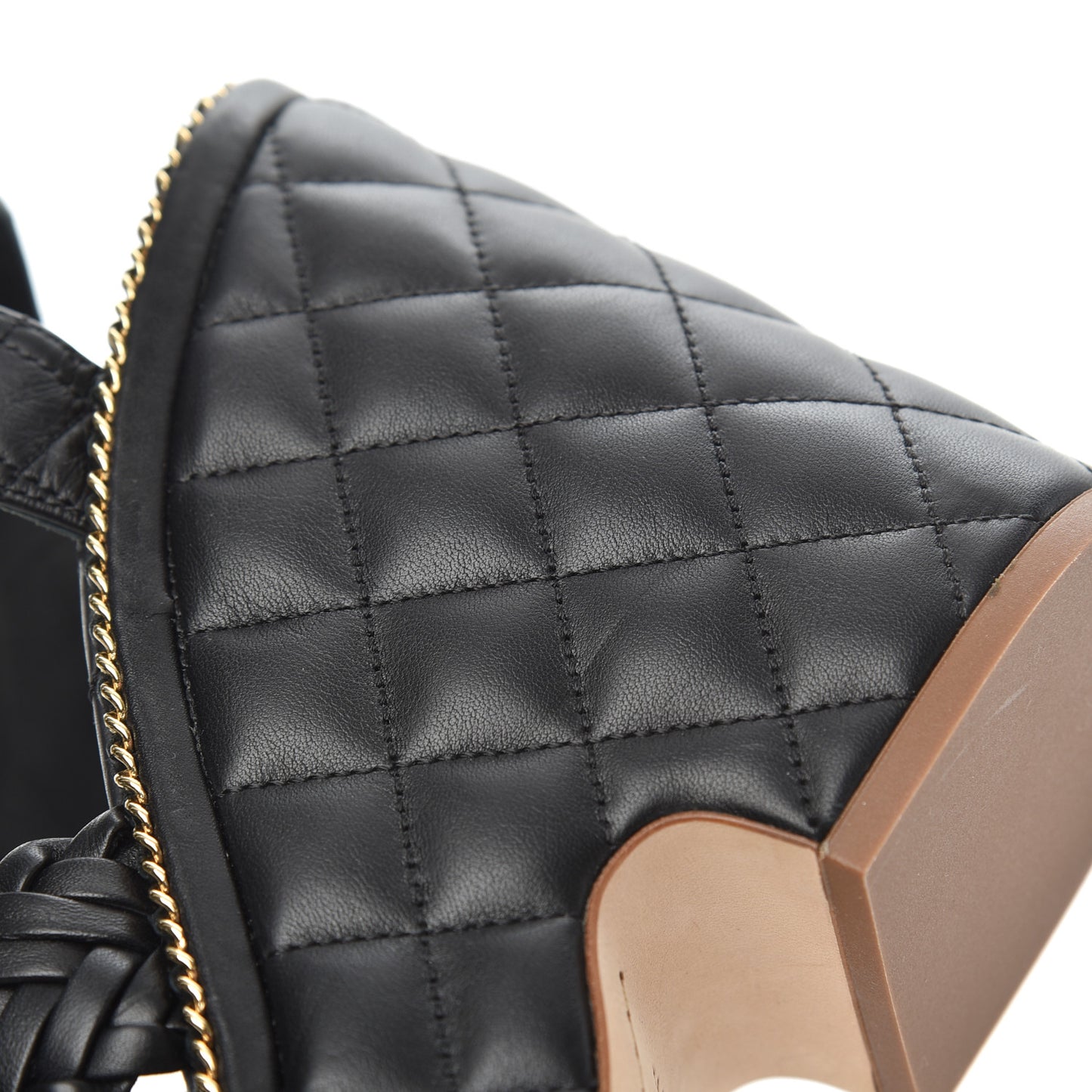 Calfskin Quilted Chain Around Wedge Sandals 39.5 Black