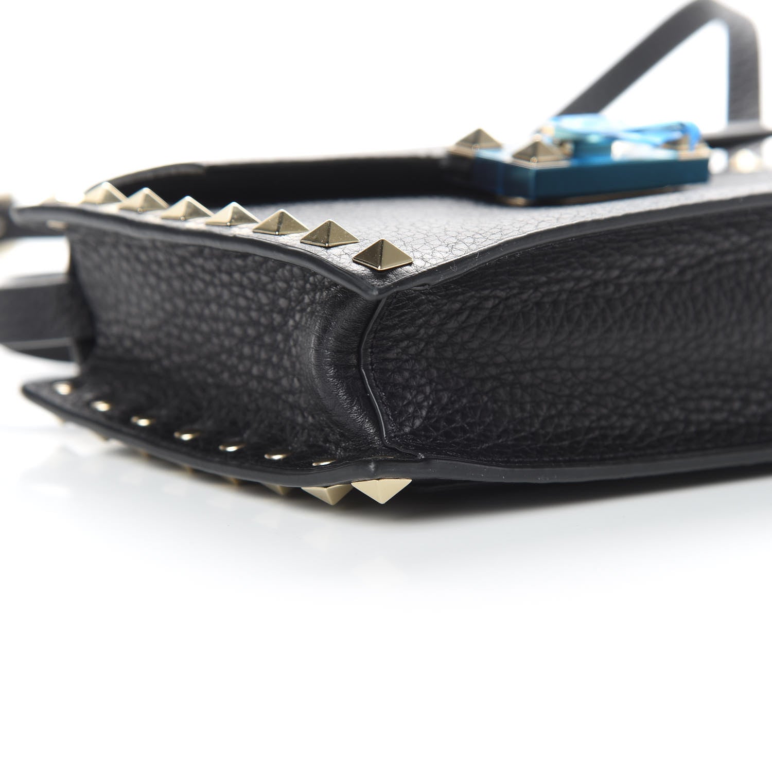 Valentino Garavani Pebbled Calfskin Small Rockstud Overlay Flap Shoulder Bag Black 8 of 9