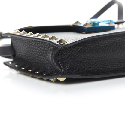 Valentino Garavani Pebbled Calfskin Small Rockstud Overlay Flap Shoulder Bag Black 8 of 9