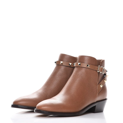 Valentino Garavani Grained Calfskin Rockstud Single Buckle 35mm Cowboy Ankle Boots 36.5 Tobacco 3 of 10