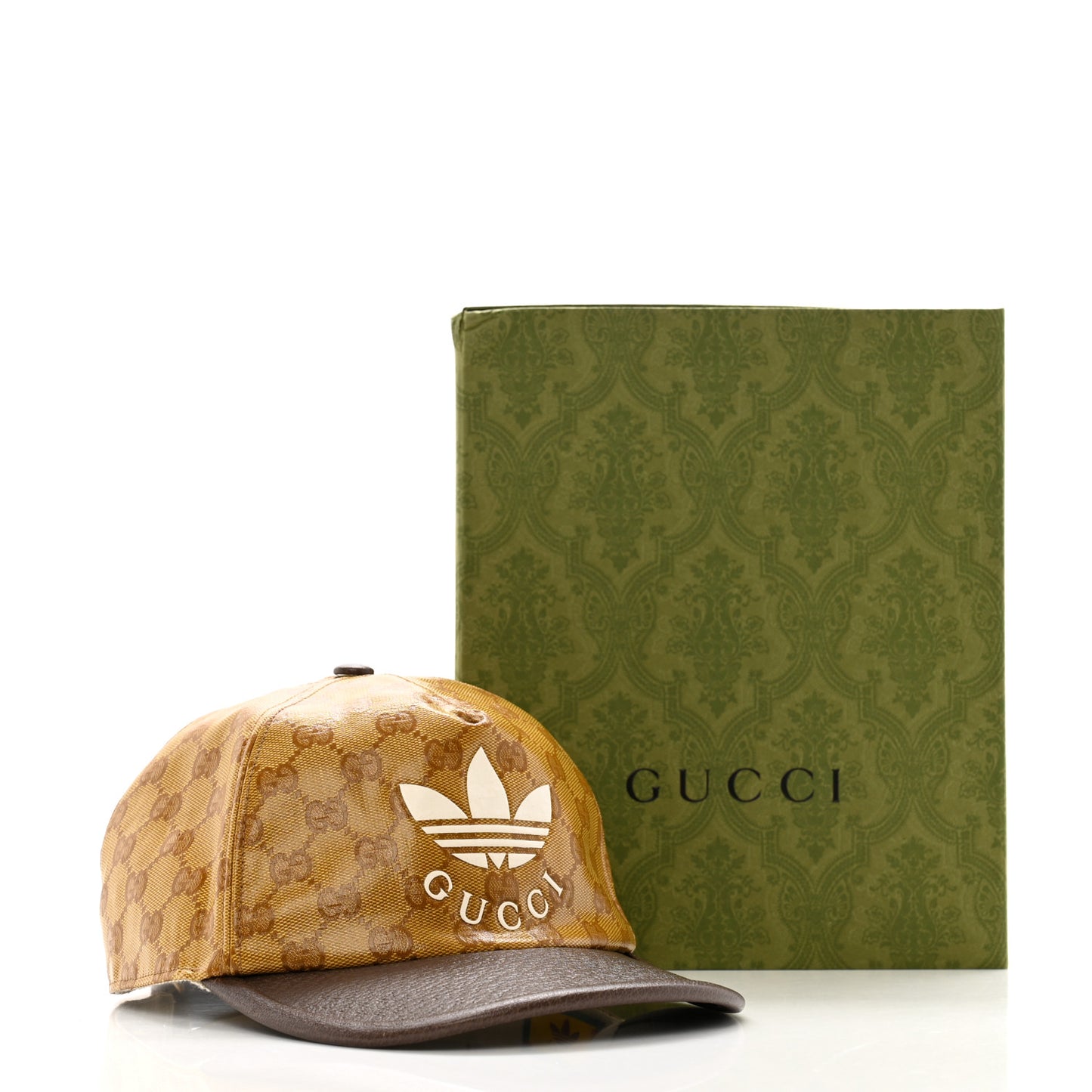 X ADIDAS Crystal Monogram Textured Dollar Calfskin Trefoil Embroidered Stefanos Baseball Hat L Mid Natural New Acero