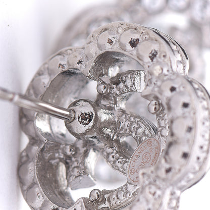 Chanel Crystal Coco Flapper Camellia CC Stud Earrings Silver 3 of 3