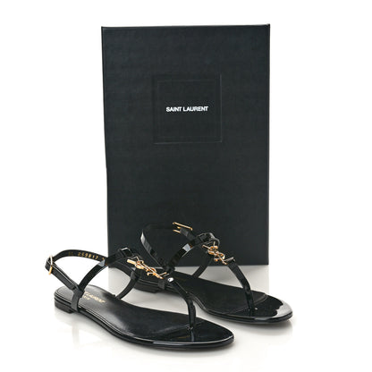 Saint Laurent Patent Calfskin Cassandra Monogram Sandals 36 Black 10 of 10