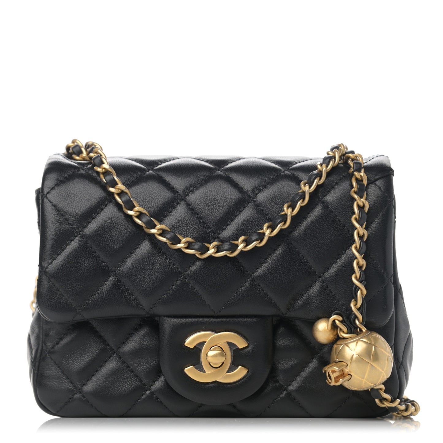Lambskin Quilted Mini Pearl Crush Flap Black