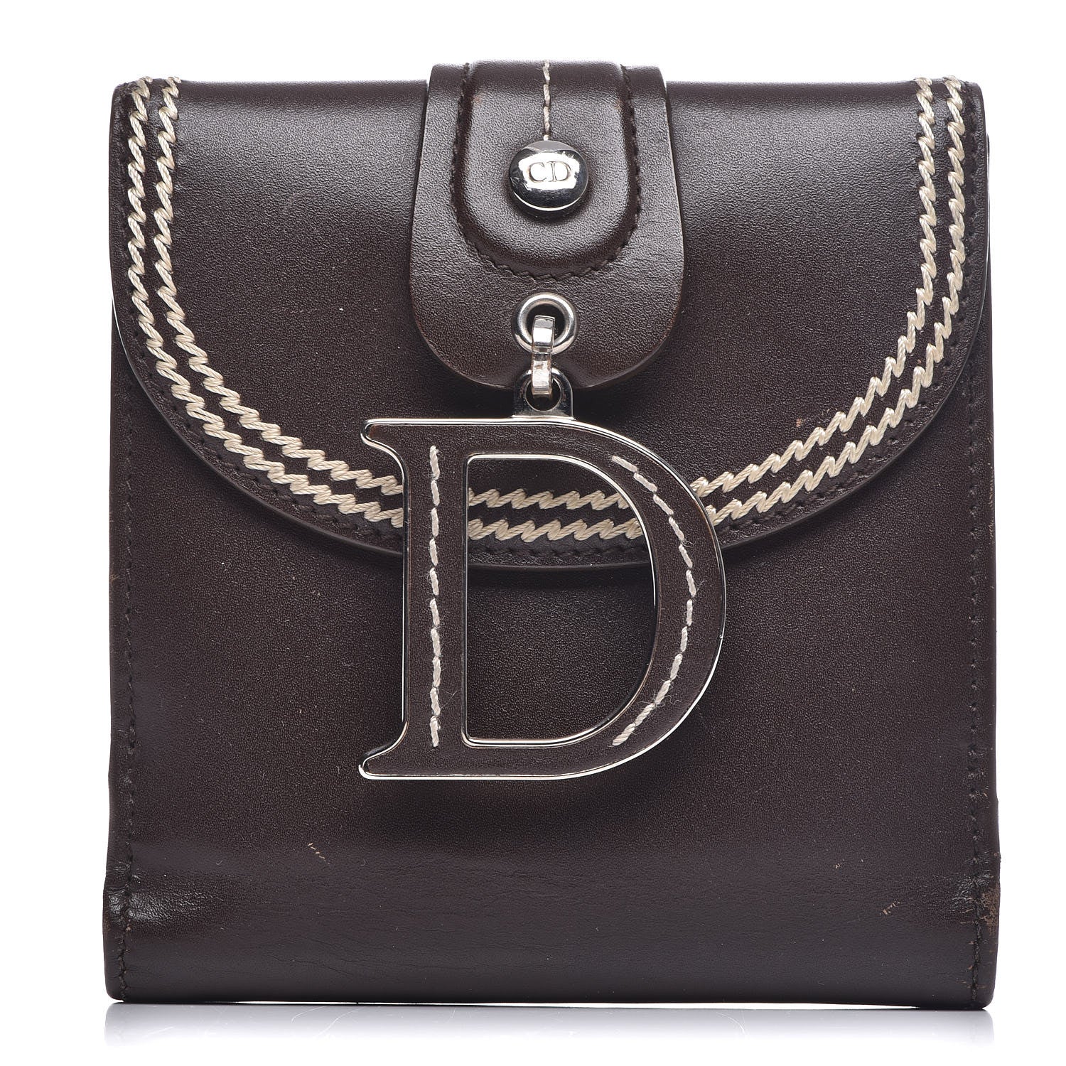 Christian Dior Calfskin Detective Compact Wallet Marron Fonce 1 of 17