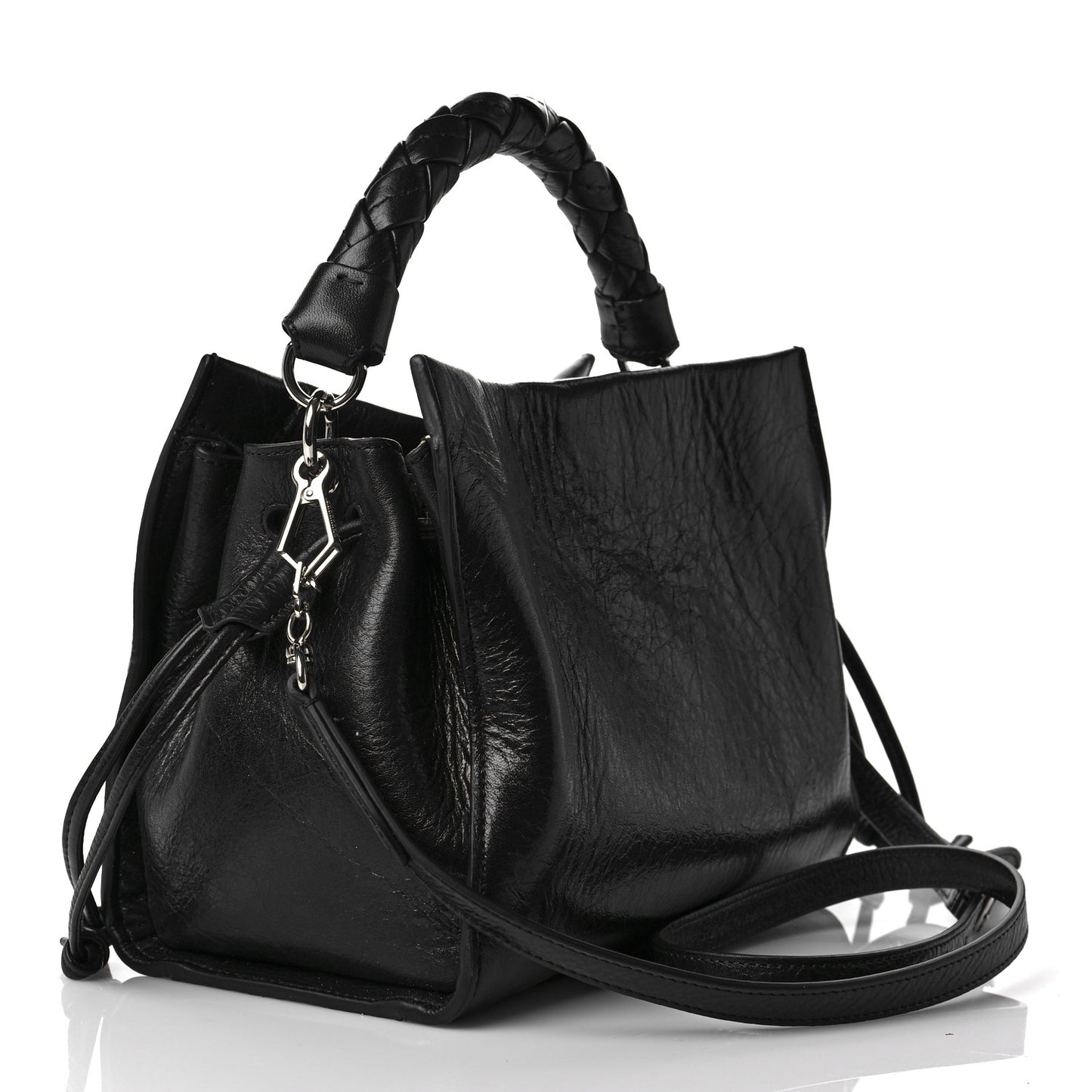Shiny Calfskin Small Iris Tote Black