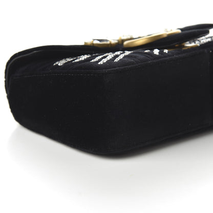 Gucci Velvet Matelasse Marquise Crystals Embroidered Small GG Marmont Shoulder Bag Black 6 of 10