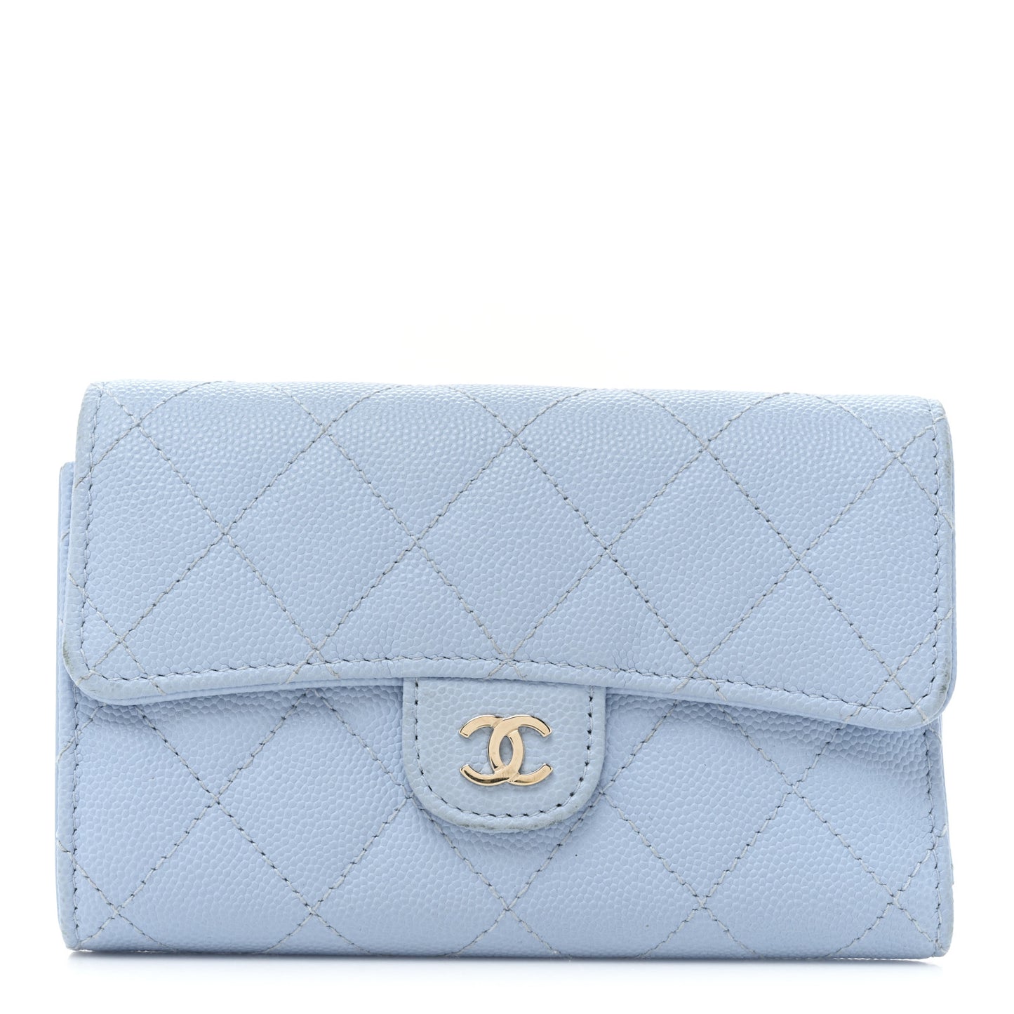 Caviar Quilted Medium Flap Wallet Light Blue