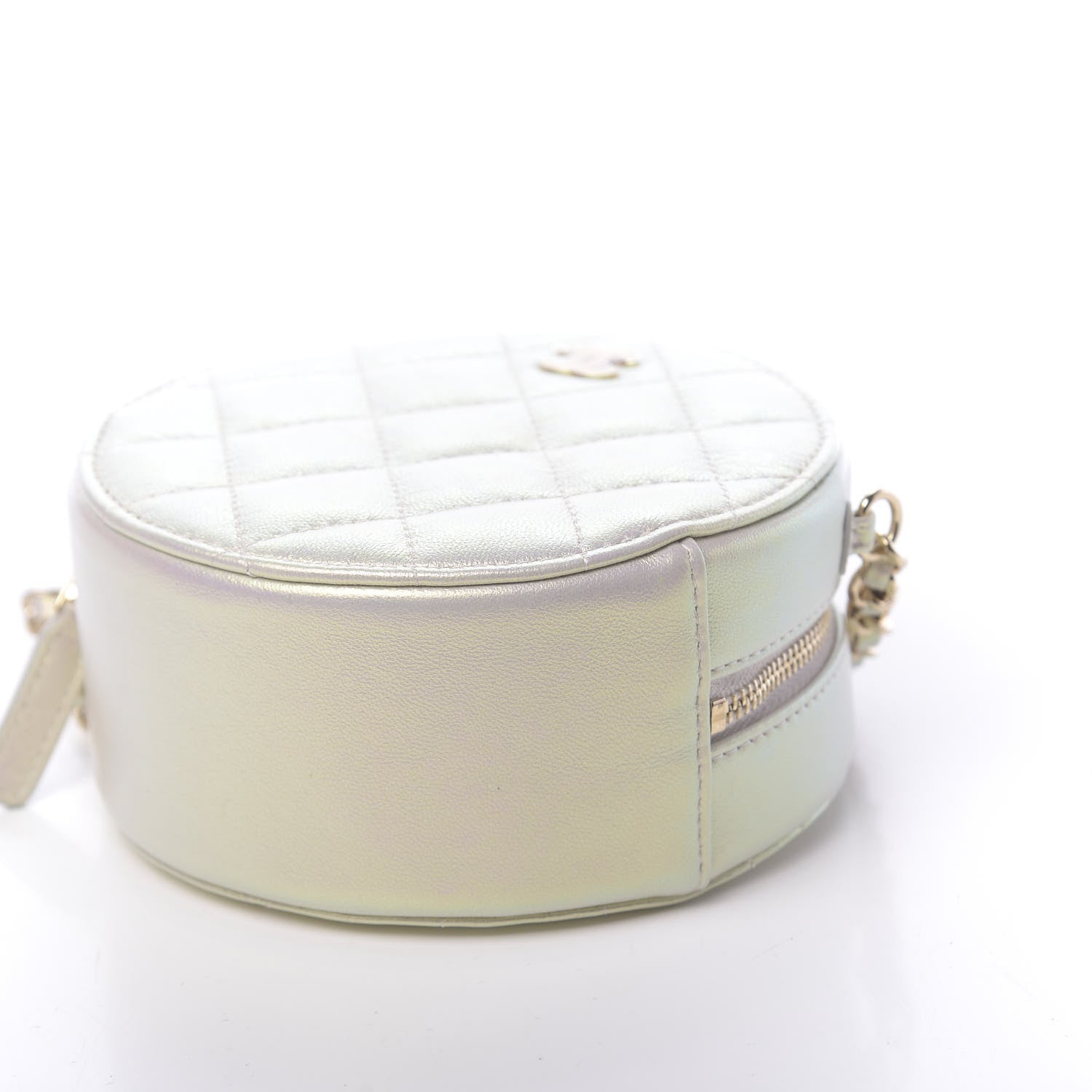 Chanel Iridescent Lambskin Quilted Round Clutch With Chain Ivory 10 of 11