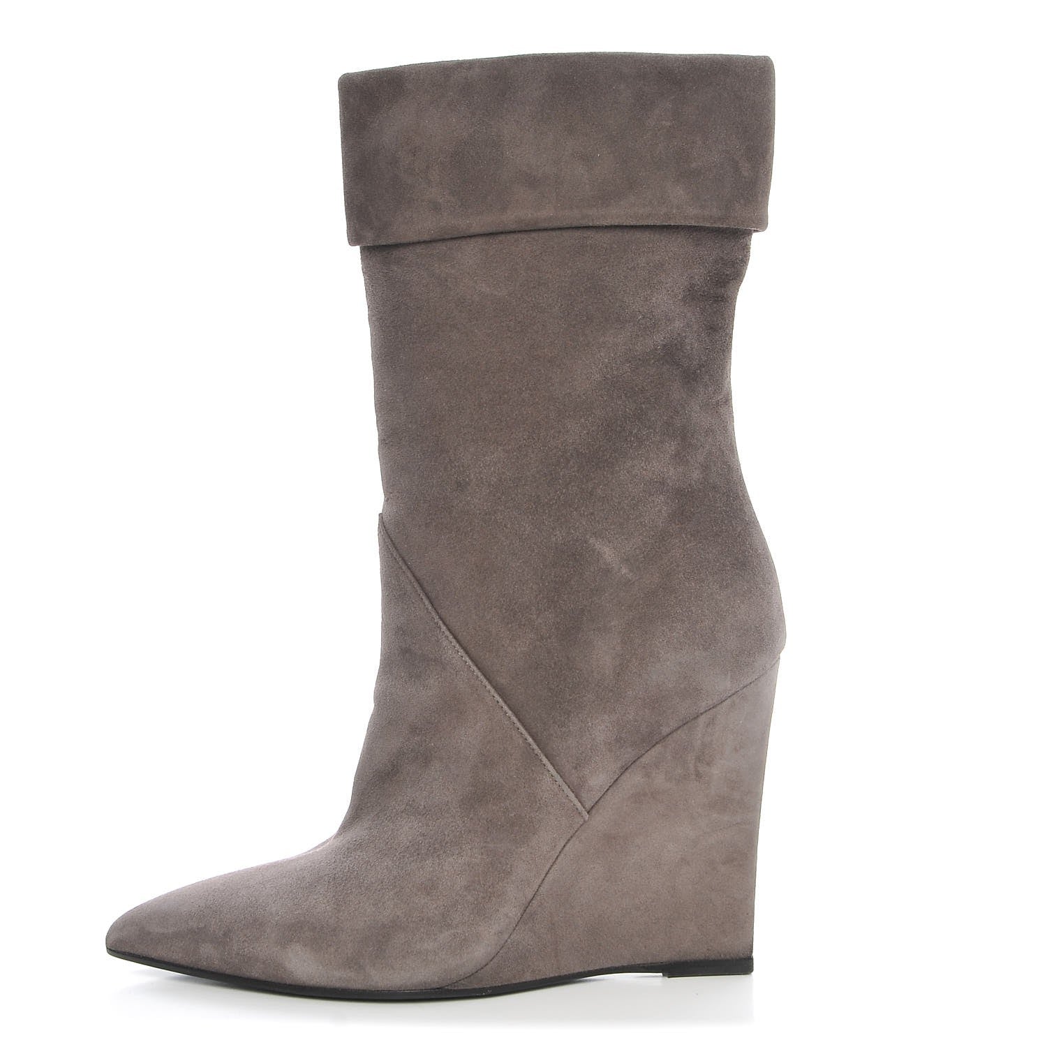 Saint Laurent Suede Mid Calf Wedge Boots 37 Grey 1 of 8