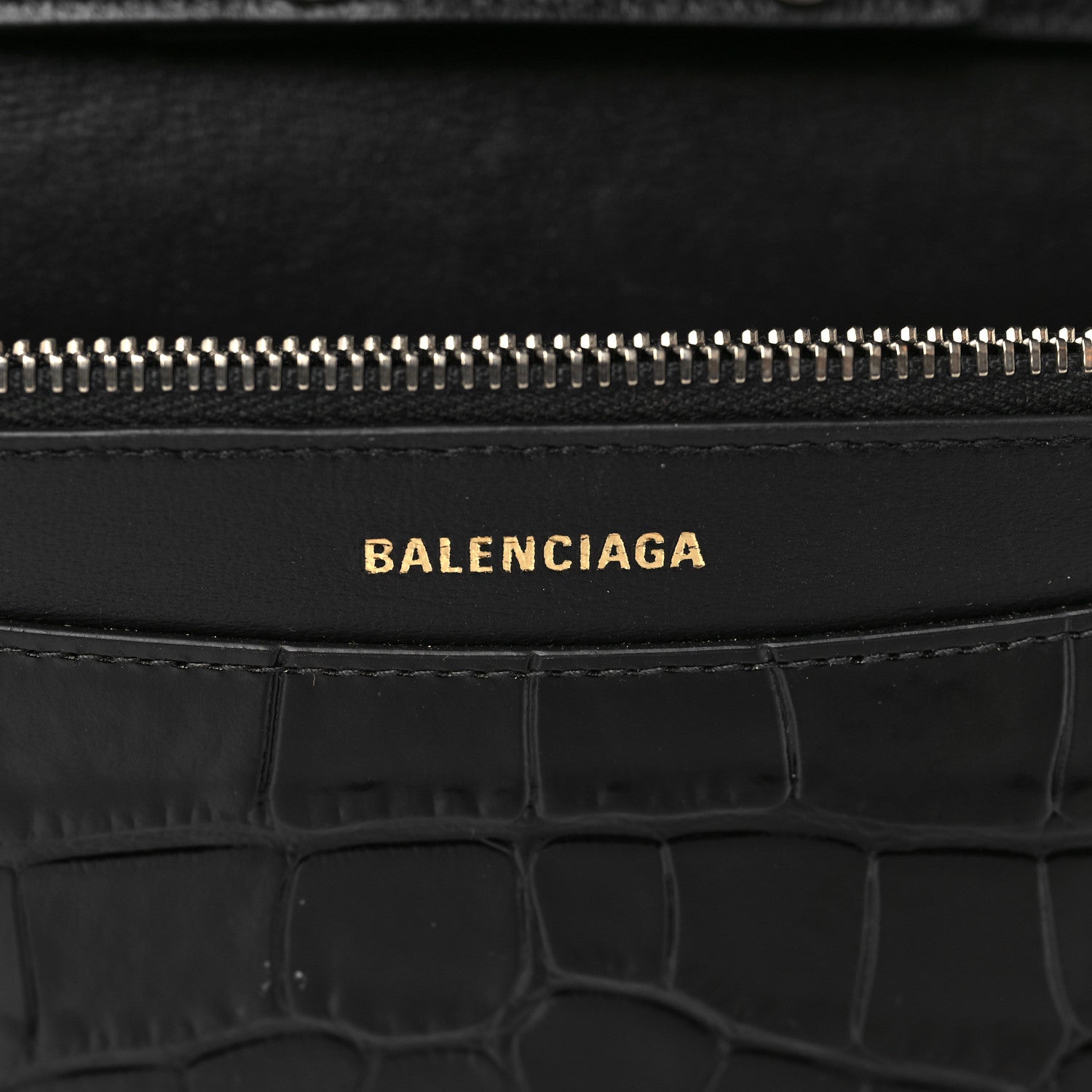Balenciaga Shiny Calfskin Logo Crocodile Embossed Ville Wallet on Chain Black 5 of 8