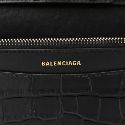 Balenciaga Shiny Calfskin Logo Crocodile Embossed Ville Wallet on Chain Black 5 of 8