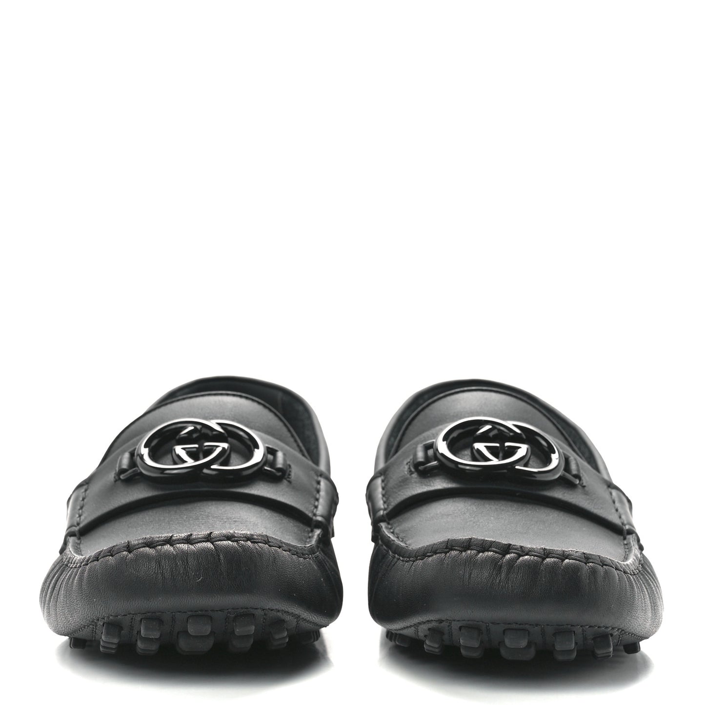 Soft Clove Calfskin Monochrome Mens Interlocking G Driver Loafers 10.5 Black
