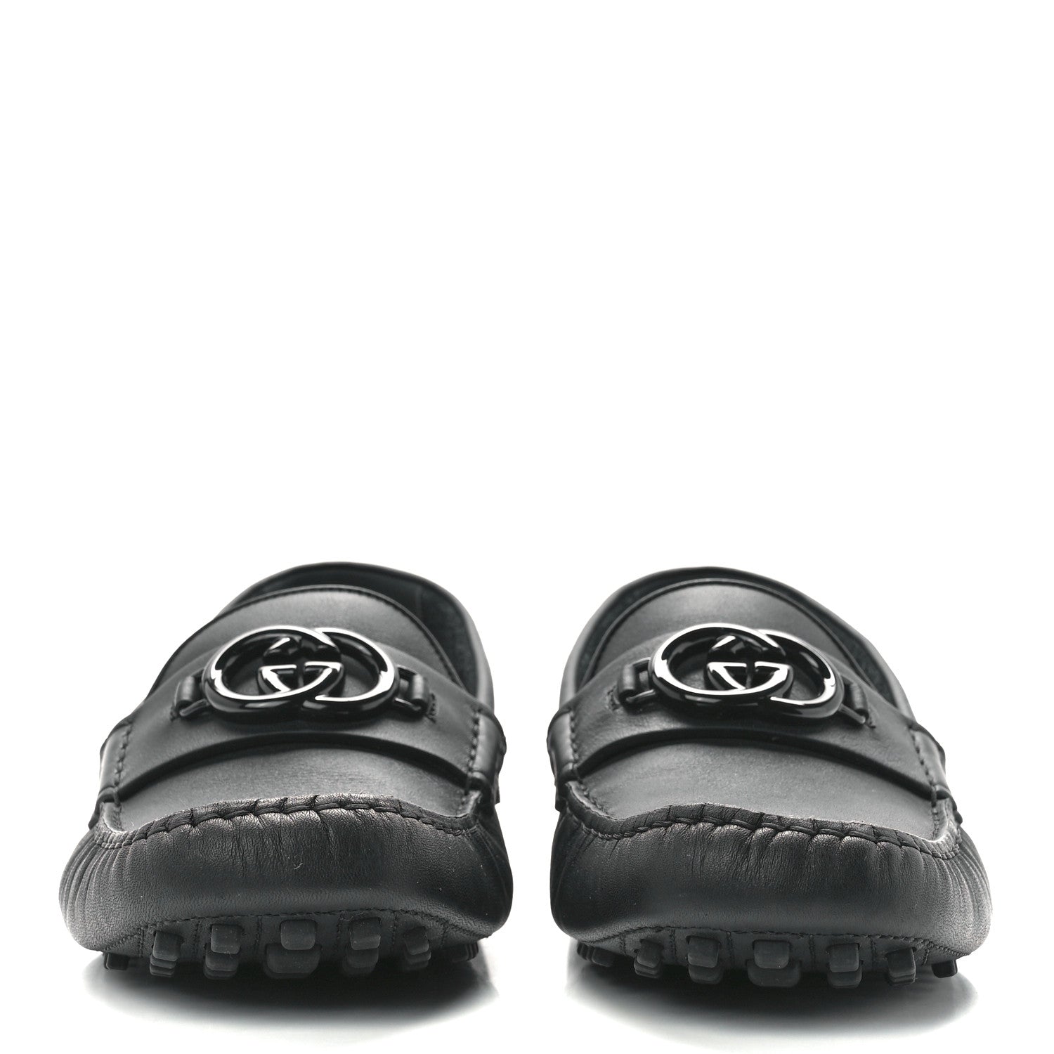 Gucci Soft Clove Calfskin Monochrome Mens Interlocking G Driver Loafers 10.5 Black 2 of 9