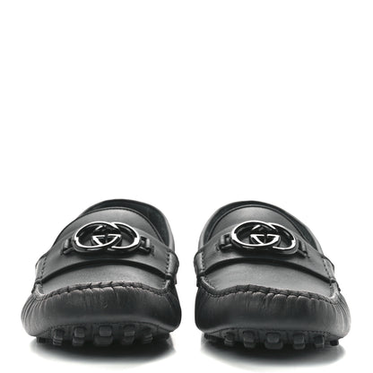 Gucci Soft Clove Calfskin Monochrome Mens Interlocking G Driver Loafers 10.5 Black 2 of 9
