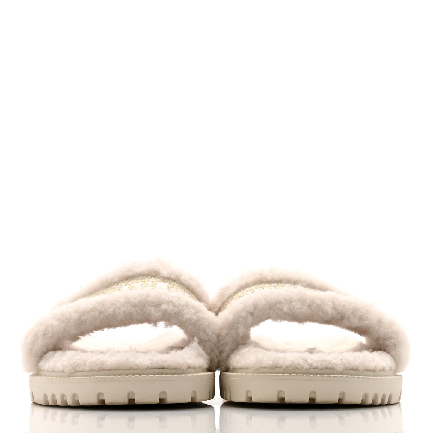 Shearling Canvas Lurex Embroidered Dway 10mm Slide Sandals 39 Natural Platinum