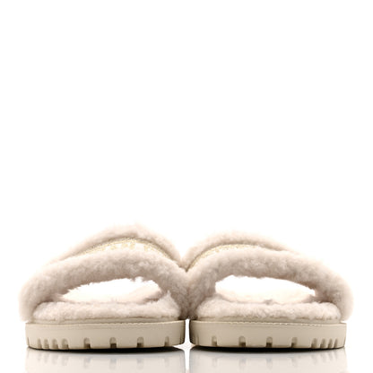 Christian Dior Shearling Canvas Lurex Embroidered Dway 10mm Slide Sandals 39 Natural Platinum 3 of 10