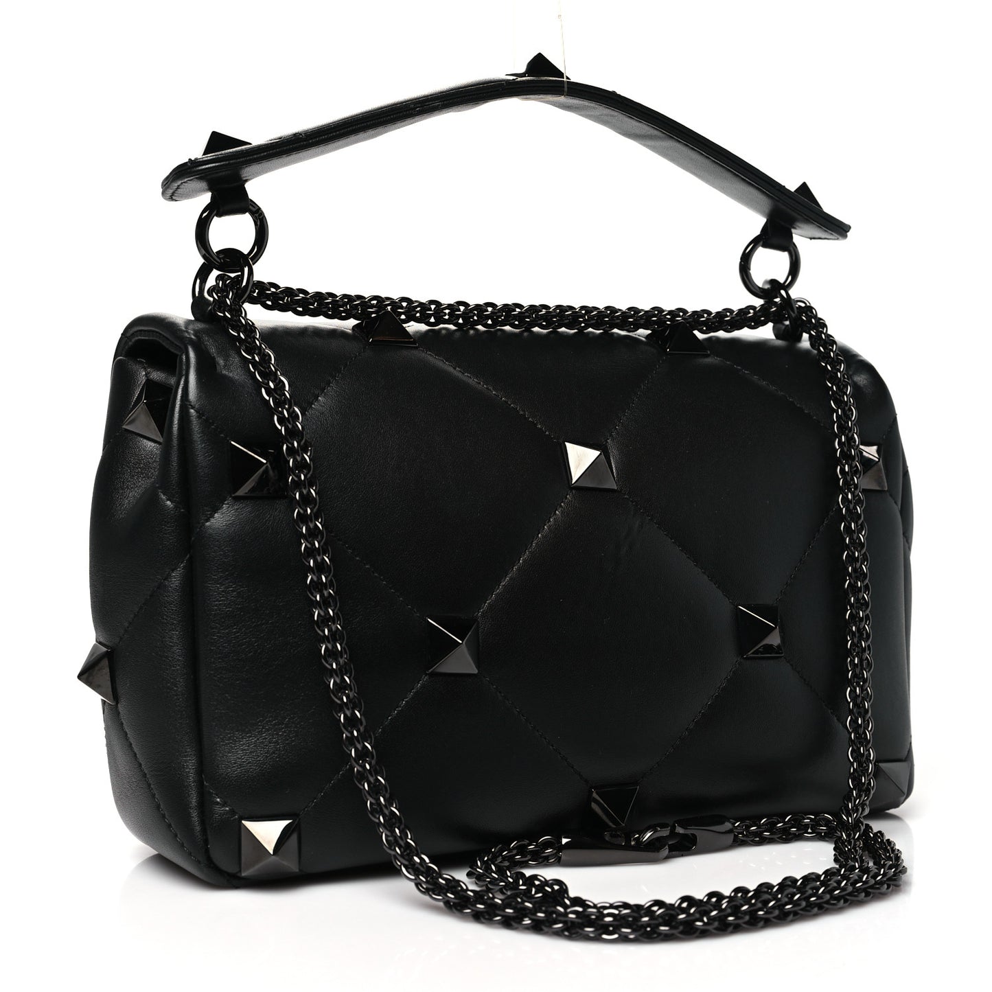 Nappa Monochrome Large Roman Stud Shoulder Bag  Black