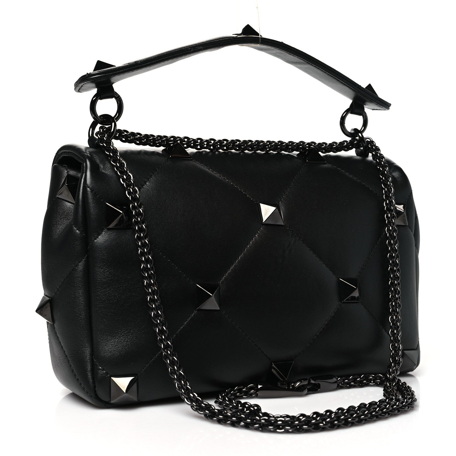 Valentino Garavani Nappa Monochrome Large Roman Stud Shoulder Bag  Black 2 of 8