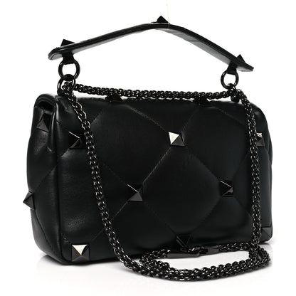 Valentino Garavani Nappa Monochrome Large Roman Stud Shoulder Bag  Black 2 of 8