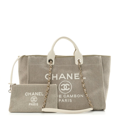 Chanel Mixed Fibers Calfskin Medium Deauville Tote Beige White 1 of 11