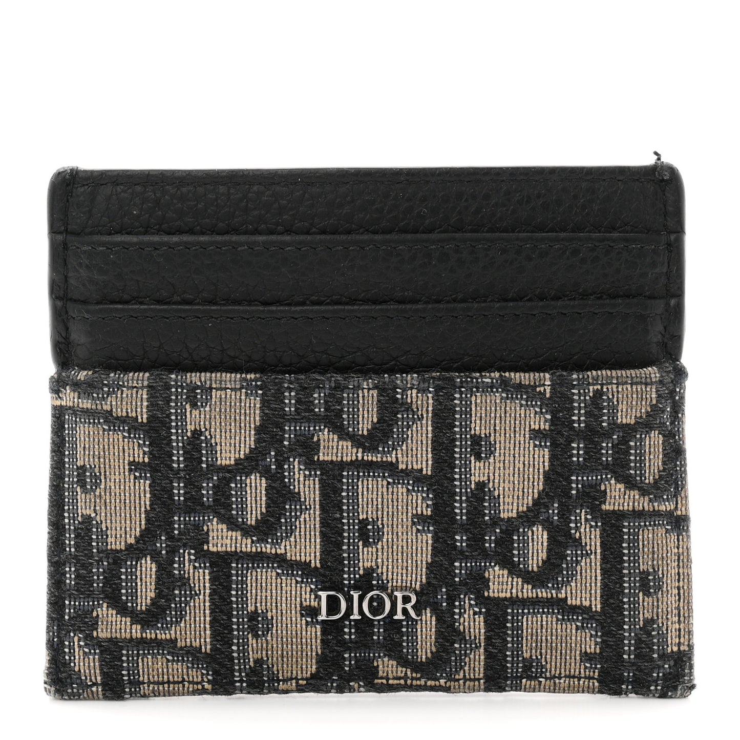 Grained Calfskin Oblique Card Holder Black