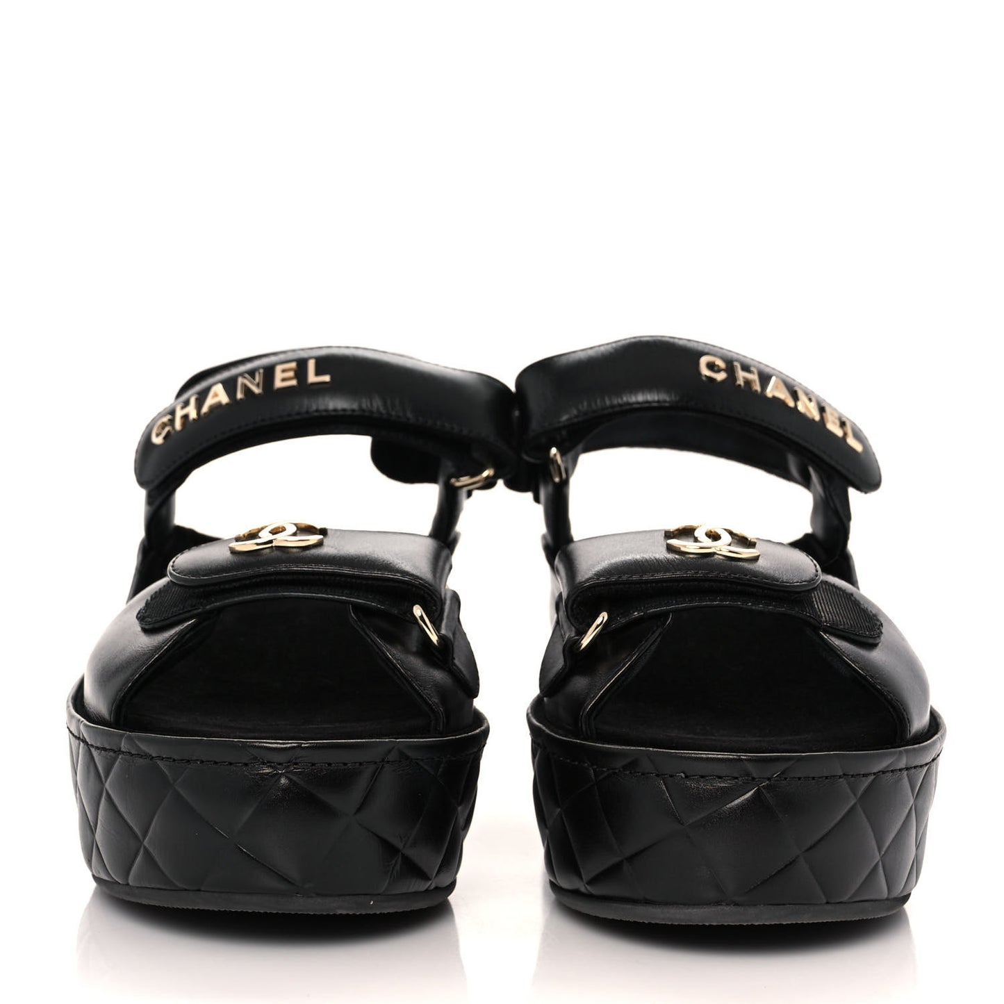 Shiny Calfskin Logo Platform Sandals 39 Black