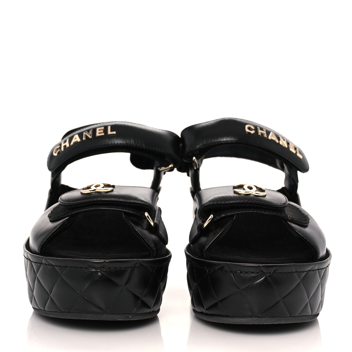 Chanel Shiny Calfskin Logo Platform Sandals 39 Black 2 of 9