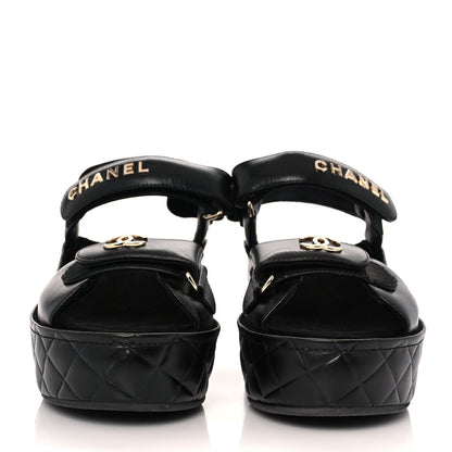 Chanel Shiny Calfskin Logo Platform Sandals 39 Black 2 of 9