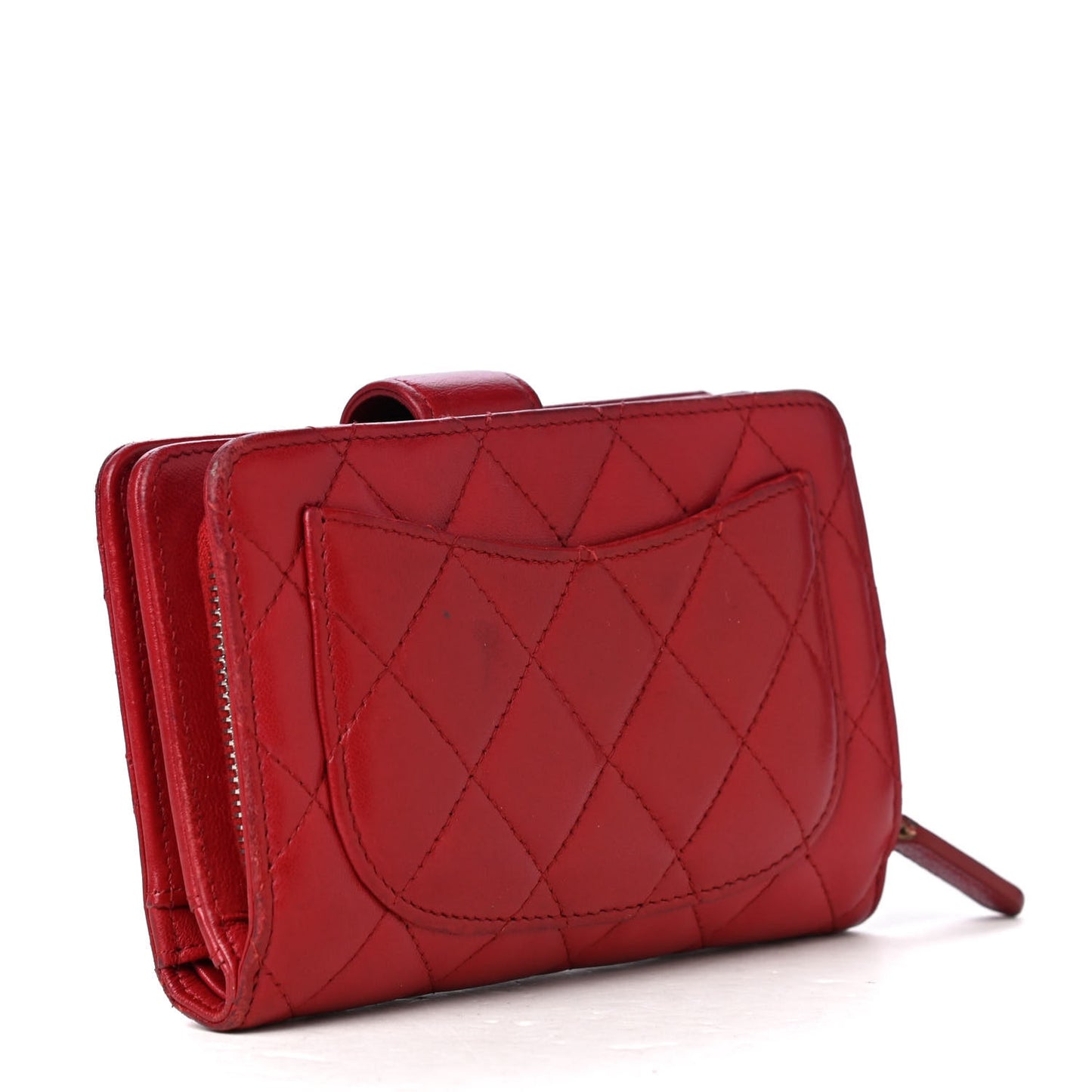 Lambskin Quilted Zipped Pocket Wallet Red