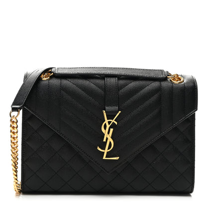 Saint Laurent Grain De Poudre Textured Mixed Matelasse Triquilt Medium Monogram Satchel Black 1 of 9