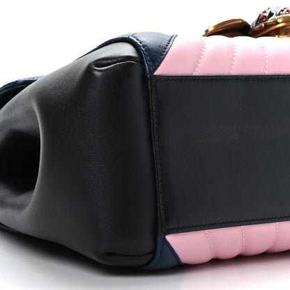 Gucci Calfskin Bamboo Trapuntata Queen Margaret Top Handle Bag Blue Agata Hibiscus Red Mystic White Sugar Pink 8 of 9