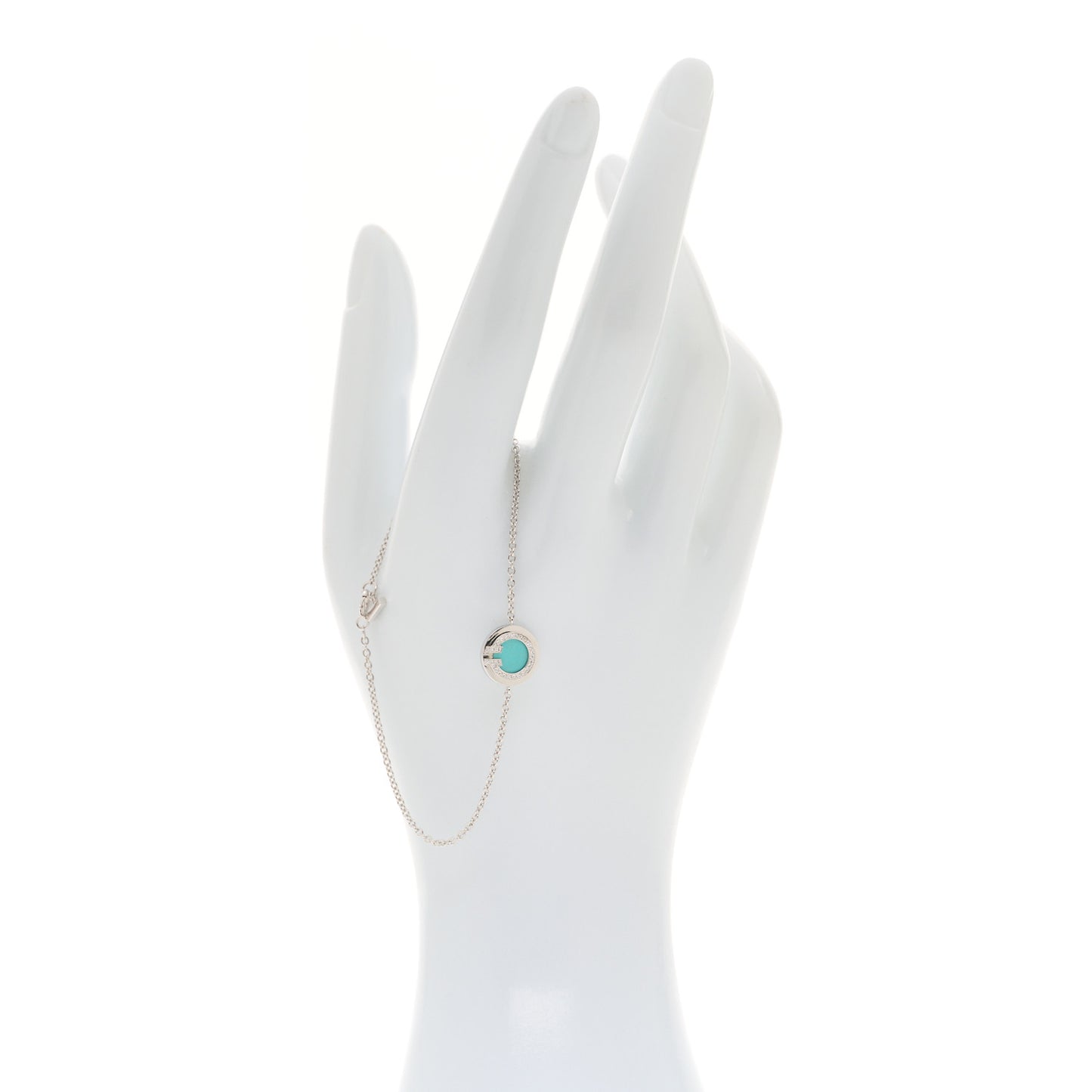 18K White Gold Diamond Turquoise T Circle Bracelet