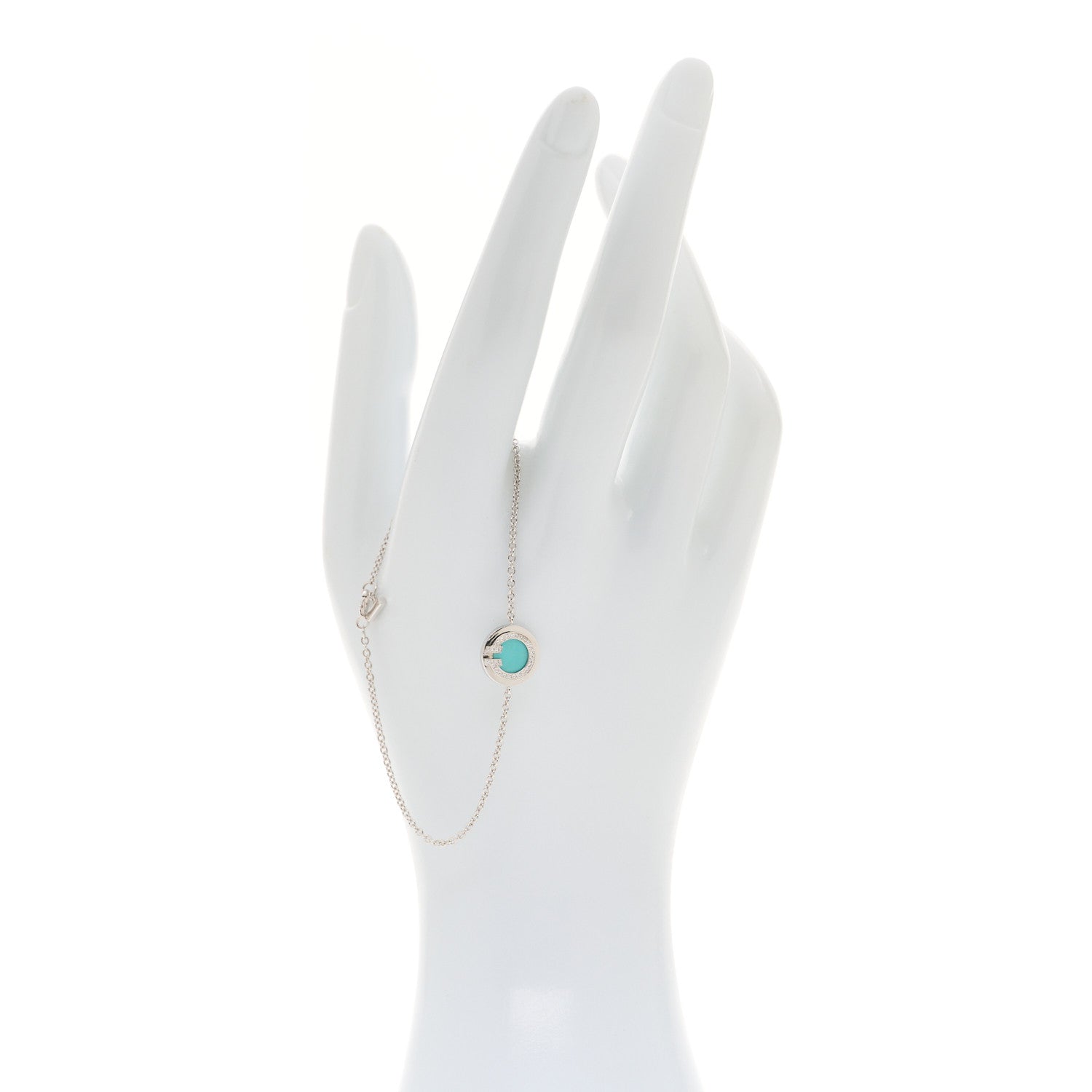 Tiffany 18K White Gold Diamond Turquoise T Circle Bracelet 2 of 5