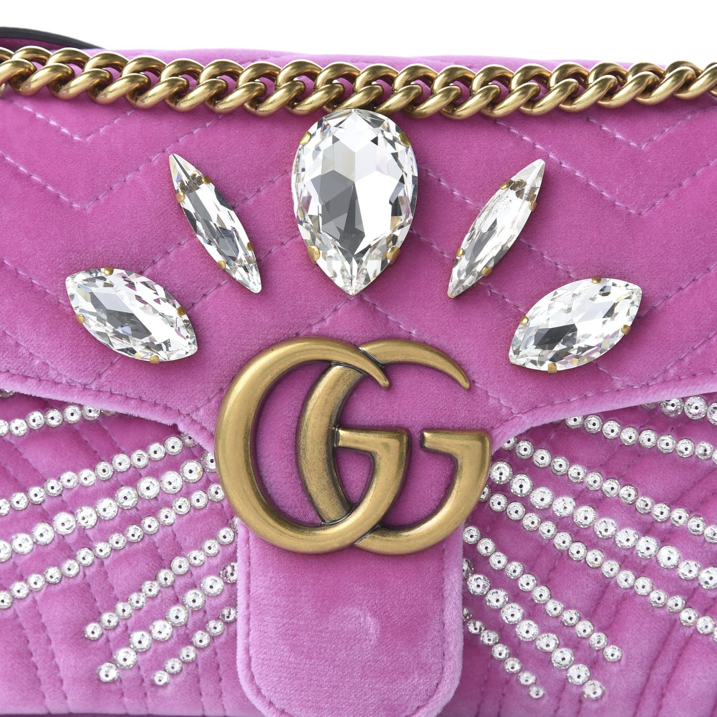 Velvet Matelasse Marquise Crystals Embroidered Small GG Marmont Shoulder Bag Malva