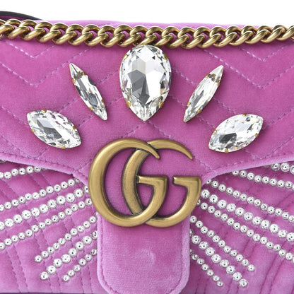 Gucci Velvet Matelasse Marquise Crystals Embroidered Small GG Marmont Shoulder Bag Malva 10 of 10