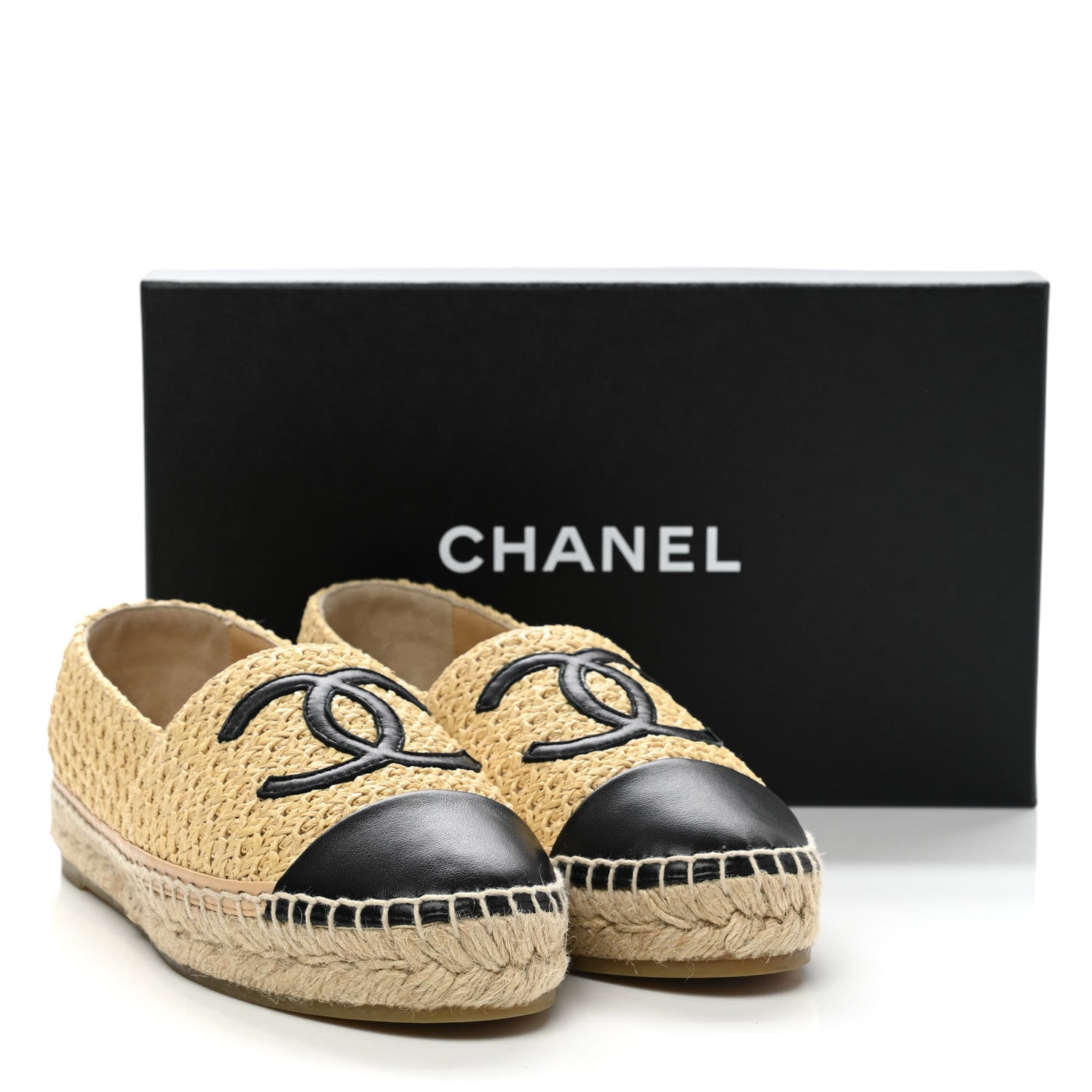 Chanel Braided Fabric Lambskin CC Espadrilles 38 Beige Black 11 of 11