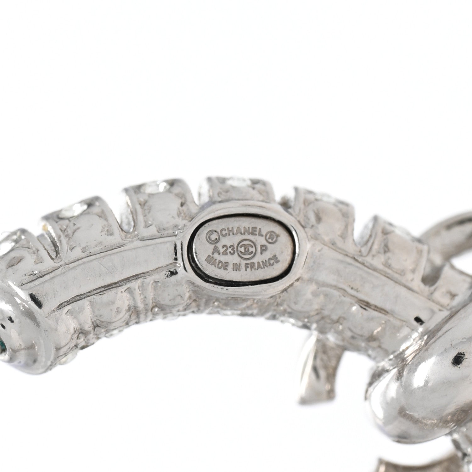 Chanel Crystal CC Hoop Earrings Silver 3 of 4