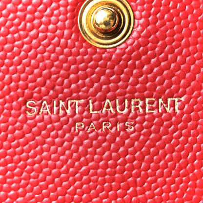 Saint Laurent Grain De Poudre Matelasse Chevron Monogram Envelope Chain Wallet  New Red 6 of 12