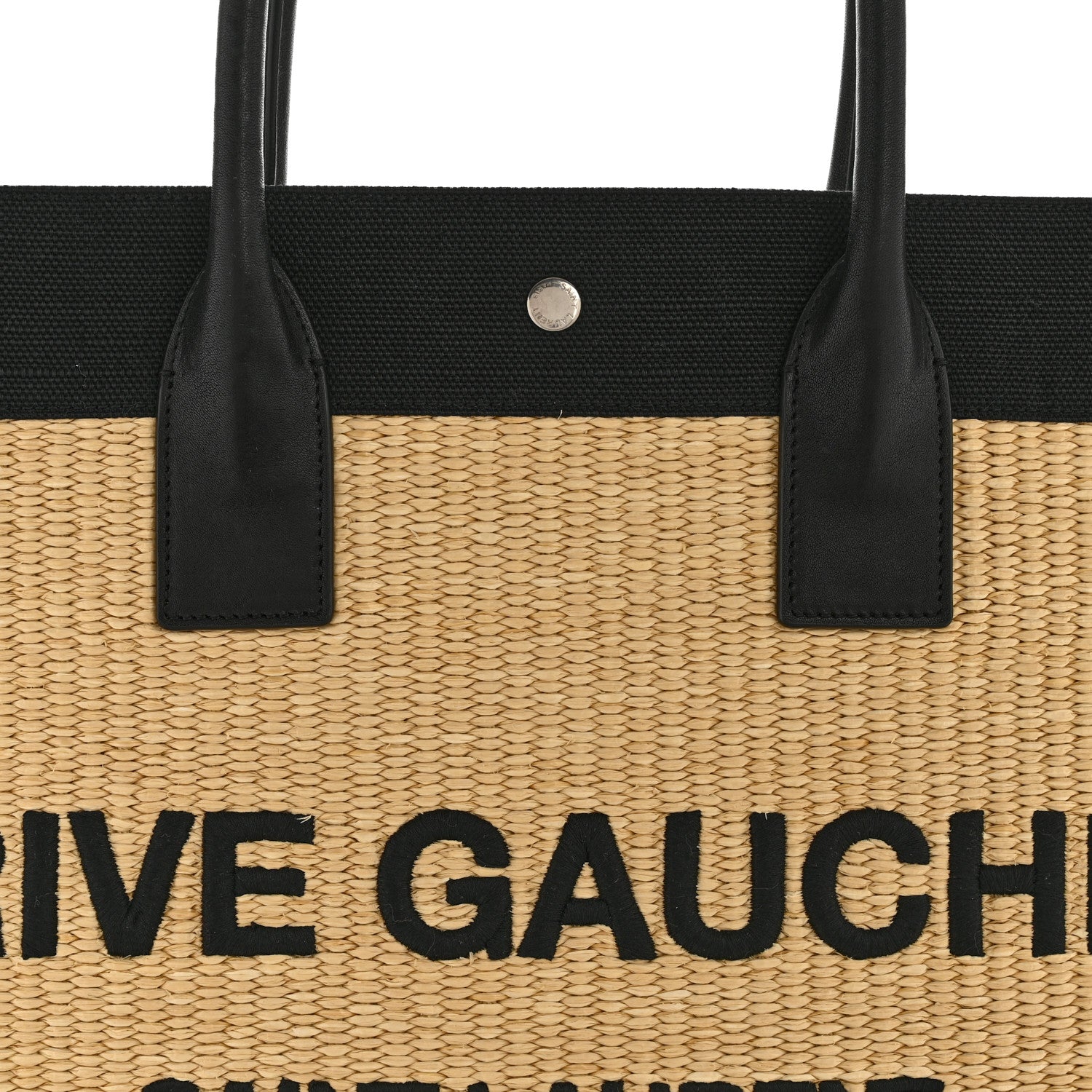 Saint Laurent Raffia Linen Calfskin Rive Gauche Tote Naturale Black 8 of 12