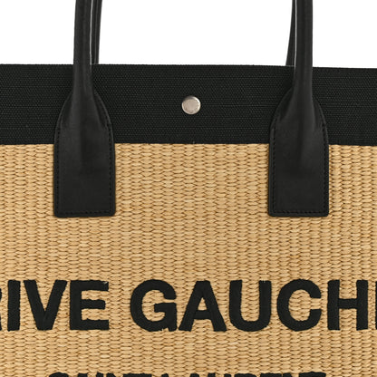 Saint Laurent Raffia Linen Calfskin Rive Gauche Tote Naturale Black 8 of 12