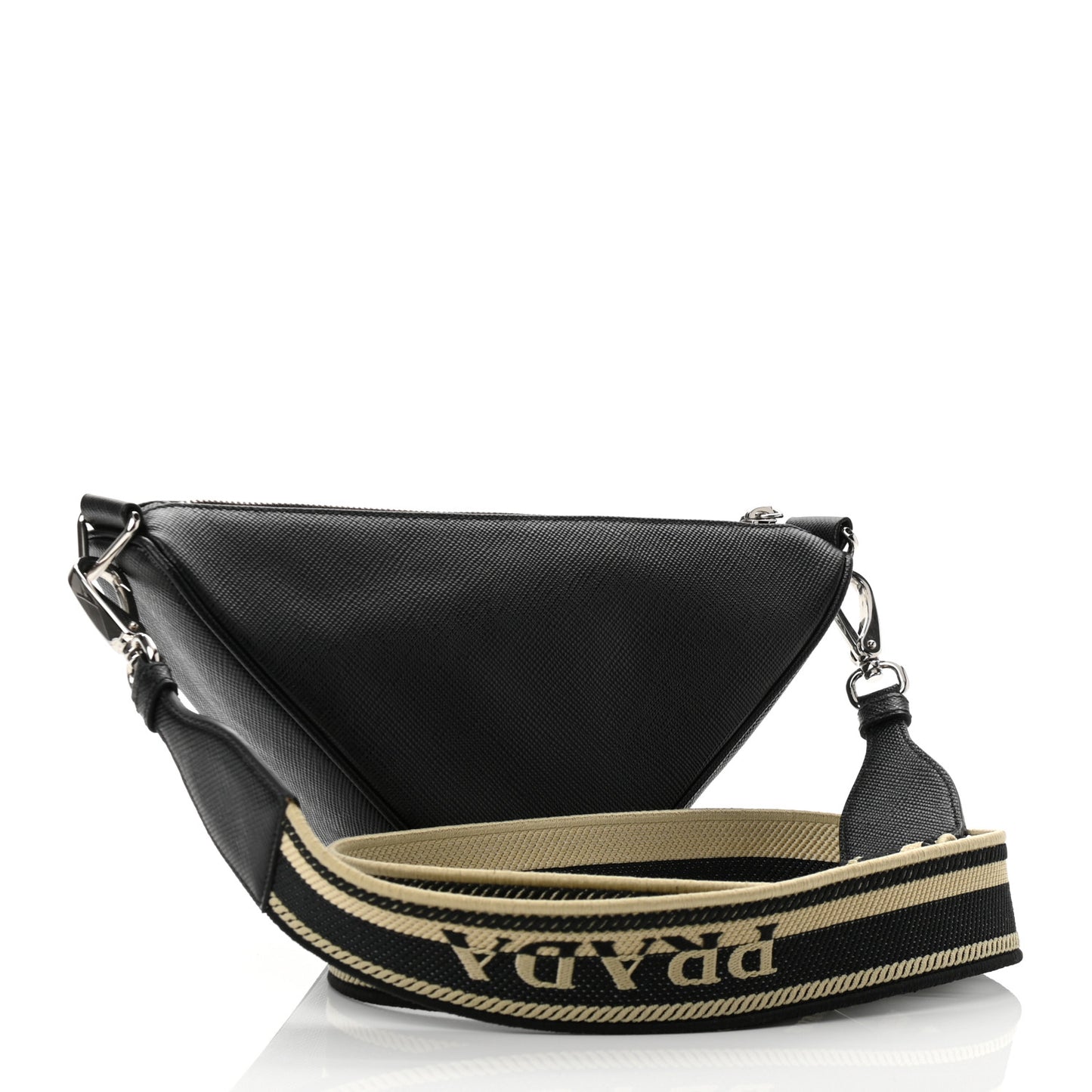 Saffiano Cuir Triangle Logo Embossed Triangle Shoulder Bag Black