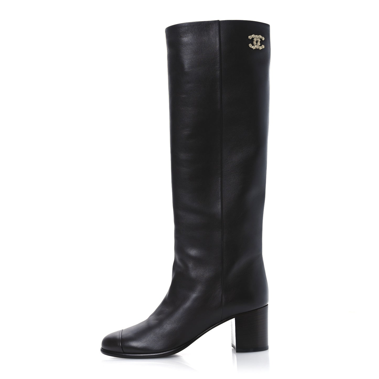 Calfskin CC High Boots 37.5 Dark Brown