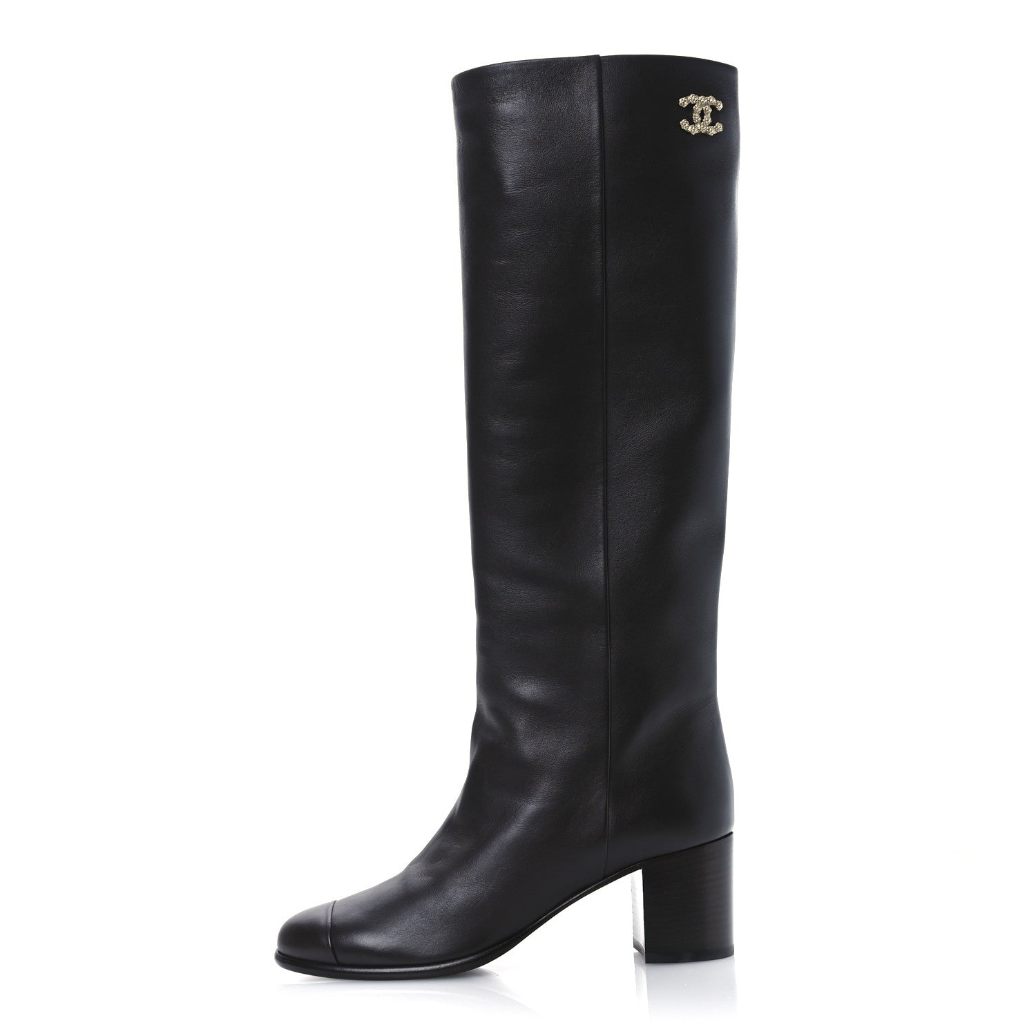 Chanel Calfskin CC High Boots 37.5 Dark Brown 1 of 13