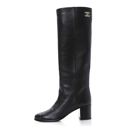 Chanel Calfskin CC High Boots 37.5 Dark Brown 1 of 13