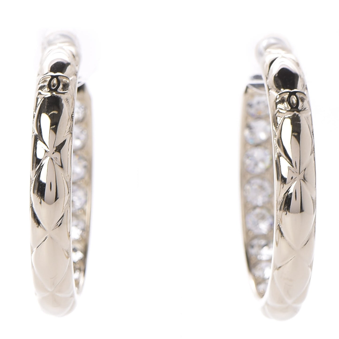 Crystal Quilted CC Hoop Earrings Gold