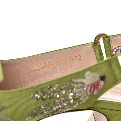 Gucci Moire Fabric Eyes Crystal Square G Madelyn Slingbacks 37.5 Lemon Leaf 10 of 11