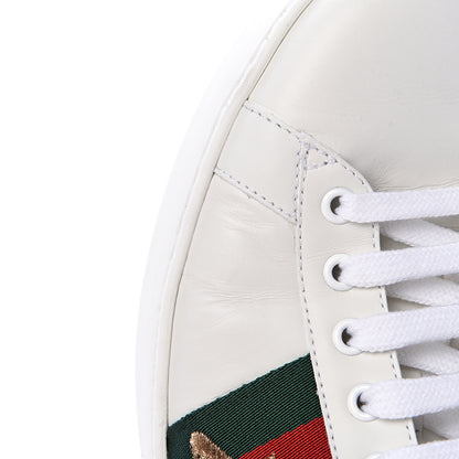 Gucci Miro Soft Calfskin Laminated Ayers Web Bee Embroidered Mens Ace Sneakers 8 White Red Flame Green 12 of 14